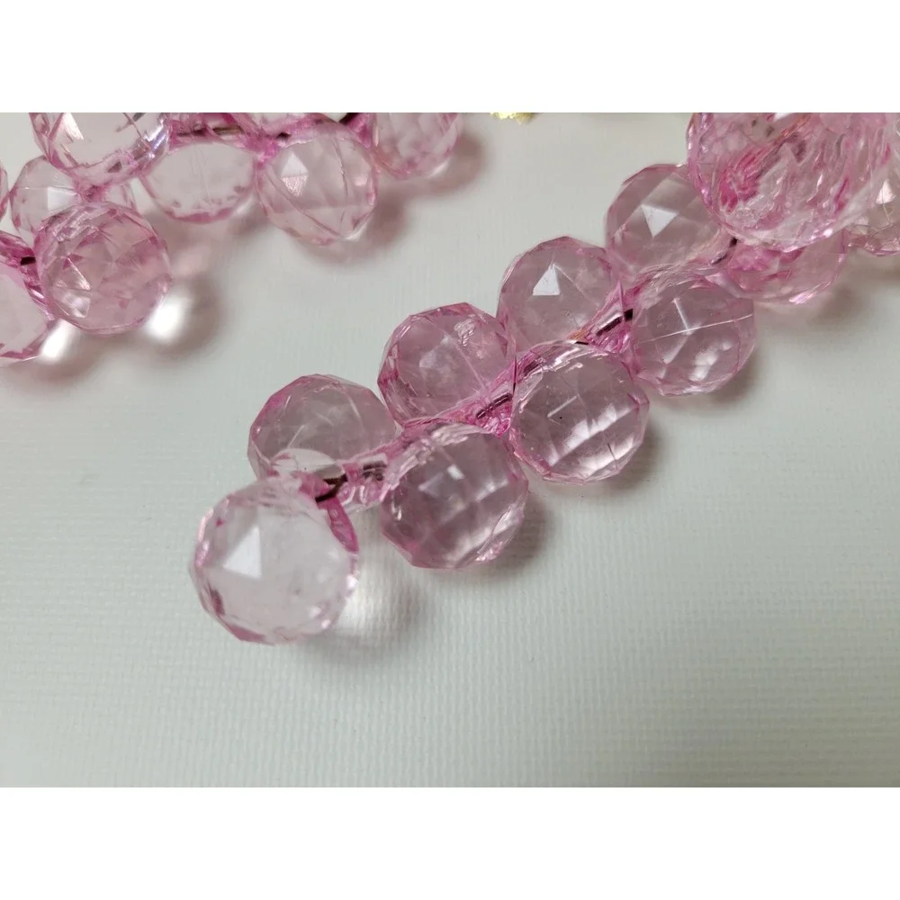 Vintage Faux Pink Acrylic Faceted Grapes Decorative Fruit Hanging Ornaments Pair